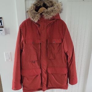 Men's Red Parka with Faux Fur Hood